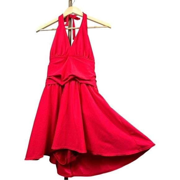 Vintage Sunbird Swimwear Bright Red Halter Top Swim Dress Plus Size 20 - Picture 1 of 9